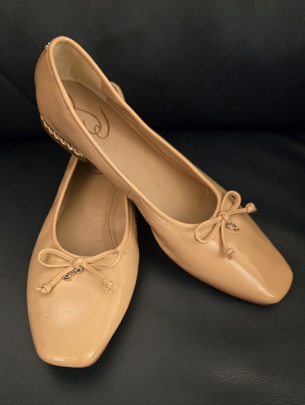 Sam Edelman Patent Nude Ballet Flats with Bow Accent